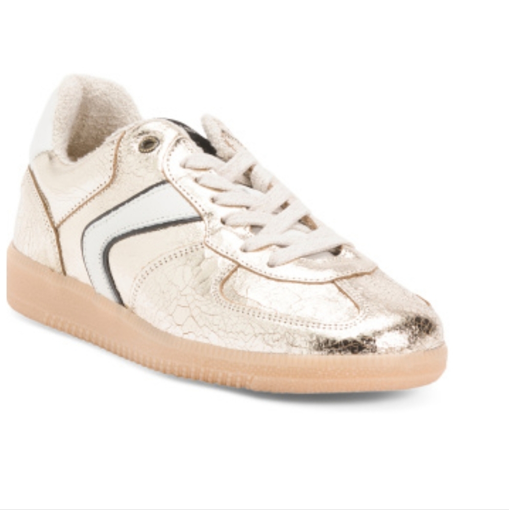 Verbenas Gold Leather Sneakers Sz 39 NWT Made In Spain